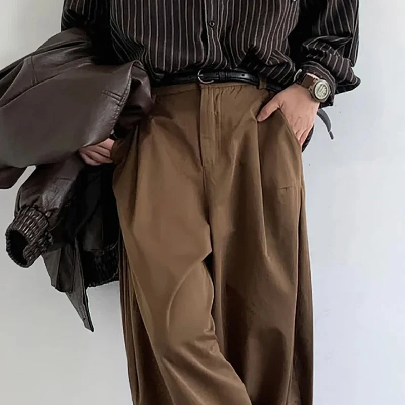 High Street Y2k Pants Men Coffee Wide Leg Trousers Trendy Autumn Lightweight Korean Harajuku Suit Pants Classic Streetwear Male