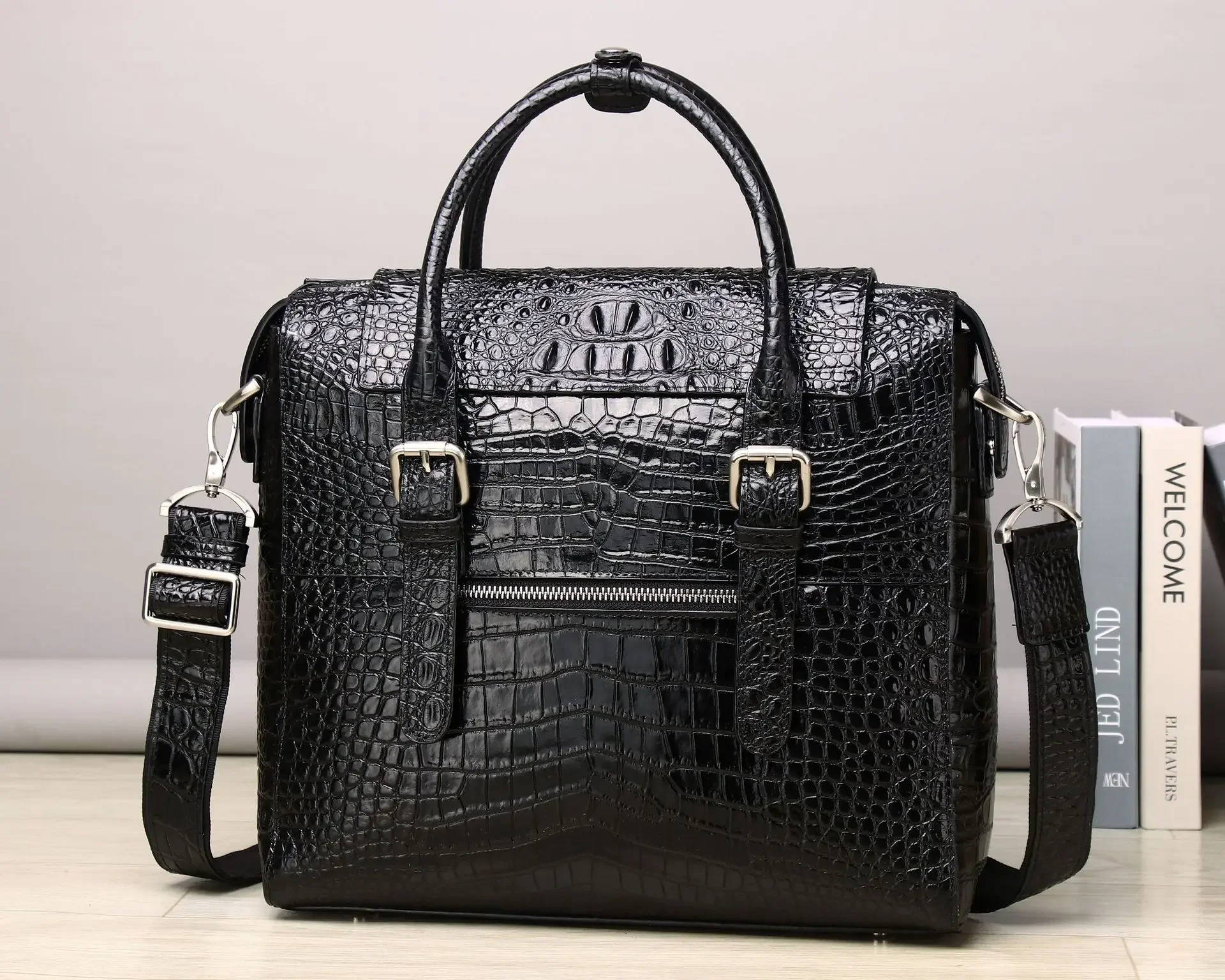 Sacs pour ordinateur portable motif crocodile pour hommes, cuir de vache véritable, étui à bombes pour hommes, marque de luxe, sacs à main pour hommes, sac d'ordinateur Messenger, nouveau