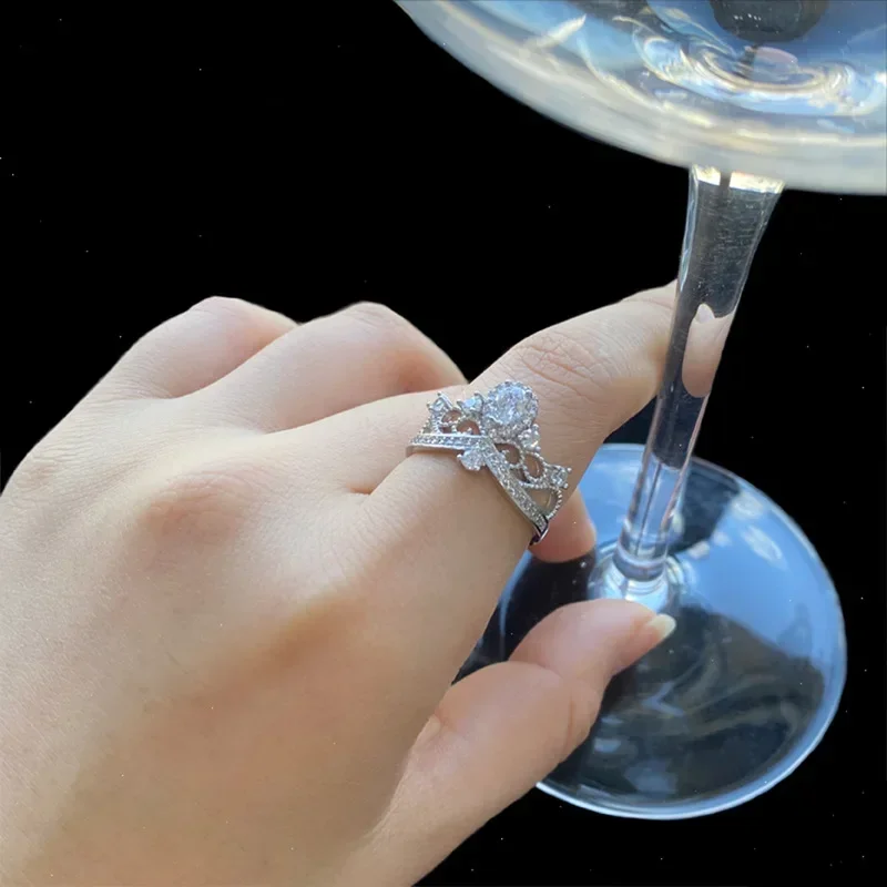 MDL Moissanit1 نمط الأصلي الحلو الأميرة تألق خاتم الزواج 18K مطلية بالذهب تاج الدانتيل نمط خواتم الشعور العالي