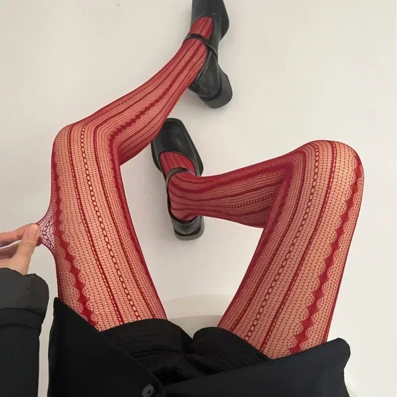 Damen Spitzen-Netzstrümpfe Lolita Ausgehöhlte Einfarbige Strumpfhose JK Japanischer Stil Hohe Taille Vintage Rautenmuster Gestreifte Strumpfhose 1/2 Stück