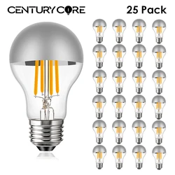 Vintage A19 Led Bulb 110V 220V E26 E27 Half Silver Mirror Filament Light Bulbs 4W 8W Replaceable Warm White Globe Decor Indoor