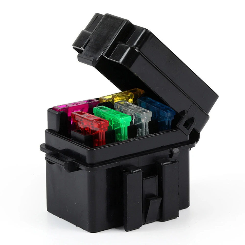 4 Way Black Medium Relay Fuse Box Assembly with 8pcs Terminals Car Insurance Holder Automotive Circuit Controller Box Universal