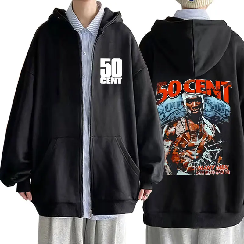 

Rapper 50 Cent Many Men Wish Death Upon Me Zipper Hoodie Men Women Hip Hop Oversized Zip Up Jacket Coat Unisex Fleece Hoodies