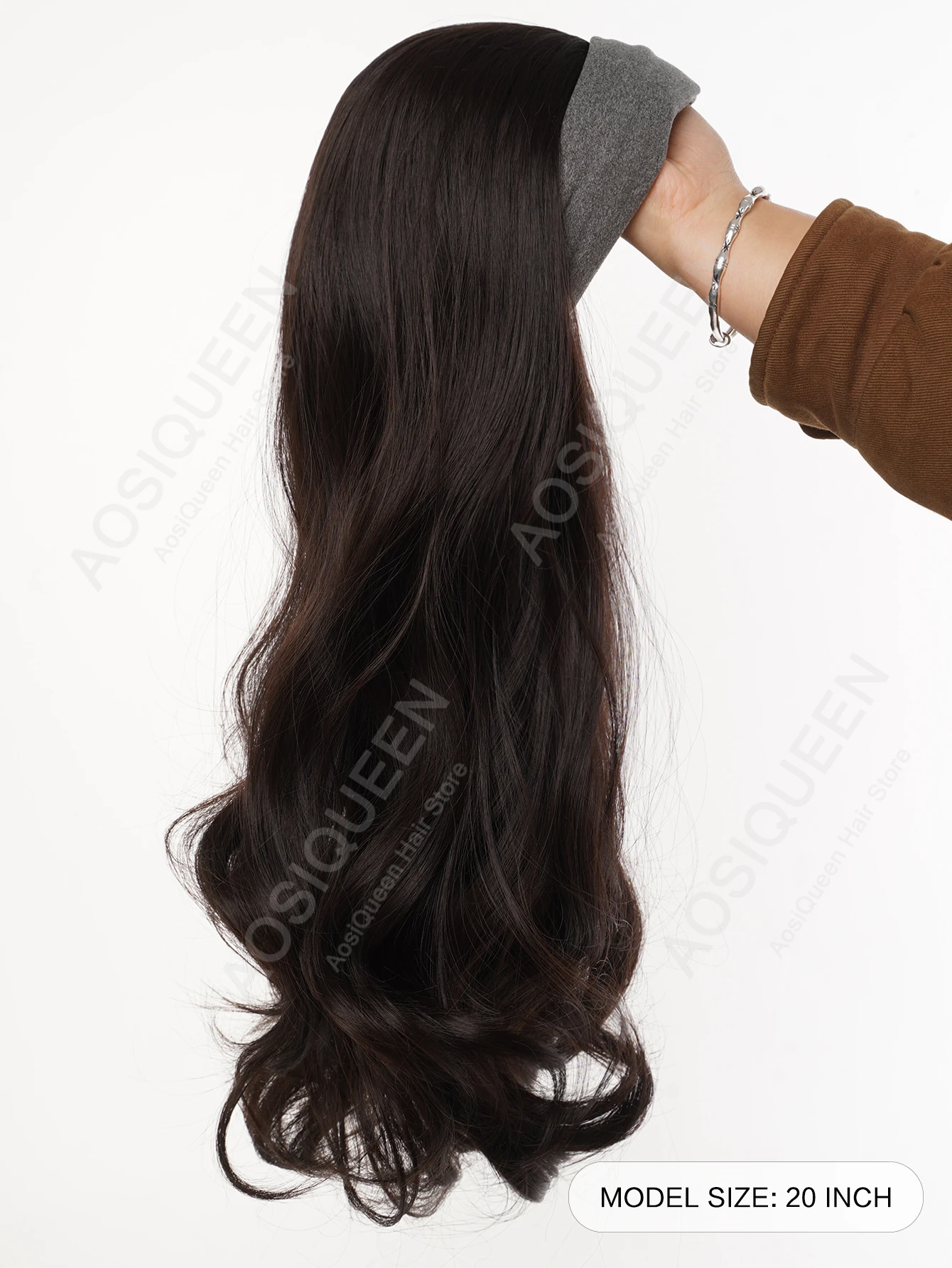 20inch Long Wavy Curly Hair Heat-resistant Synthetic Fiber Headband Wig for Women's Daily Party Accessory Headband Detachable