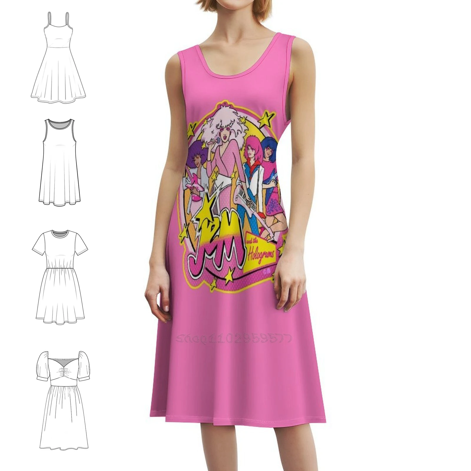 

Джем и голограммы 80-х годов, высококачественное винтажное богемное платье с пышными рукавами или варианты без рукавов для женщин, платье Jem Holograms