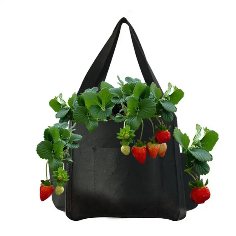 Strawberry Grow Bag With 4 Side Growth Pockets Heavy Duty Non-Woven Felt Hanging Floor Cultivation Grow Bag For Plants