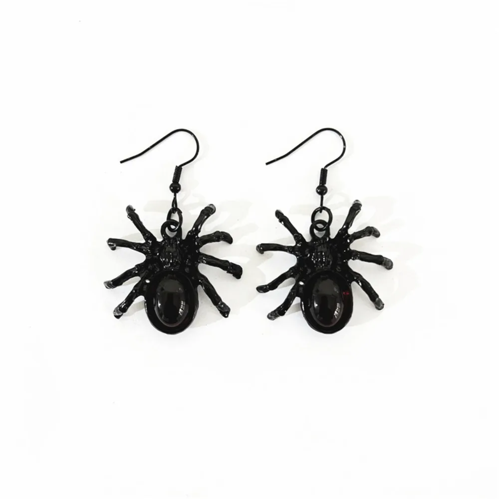 Gothic Retro Black Red Oval Crystal Stereo Simulation Spider Dangle Earrings for Women Hallowmas Party Punk Rock Jewelry Gifts