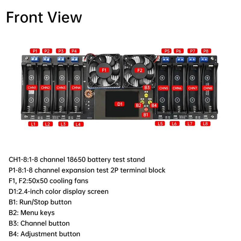 ABNO-New 8 Channel 18650 Battery Capacity Internal Resistance Tester DC 12-19V Automatic Charging&Discharging Module