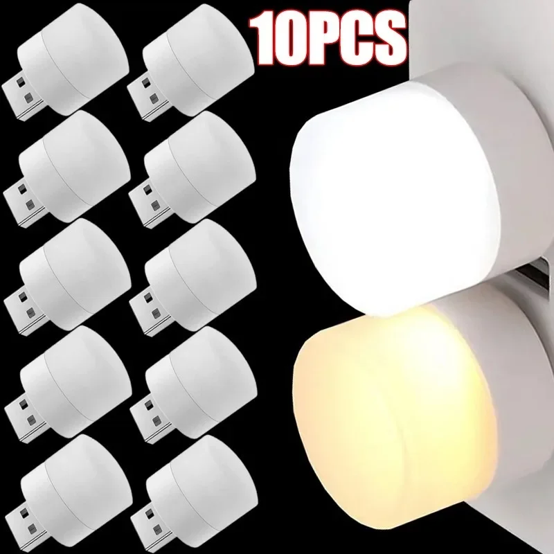 1/10Pcs USB LED Plug Lamp 1W Portable Warm Light Eye Protection USB Mini Book Light Computer Mobile Power Charging Night Light