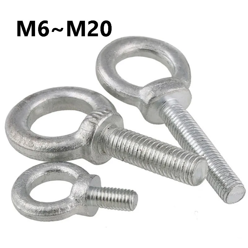 Zinc Plated Carbon Steel Lifting Eye Bolts M6 M8 M10 M12 M14 M16 M18 M20 for Heavy Duty Rigging Marine Construction Fasteners