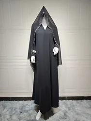 Black Open Kimono Abaya Dubai Luxury 2025 Muslim For Women Kaftan Dress With Hijab Islam Caftan Marocain Robe Femme Musulmane