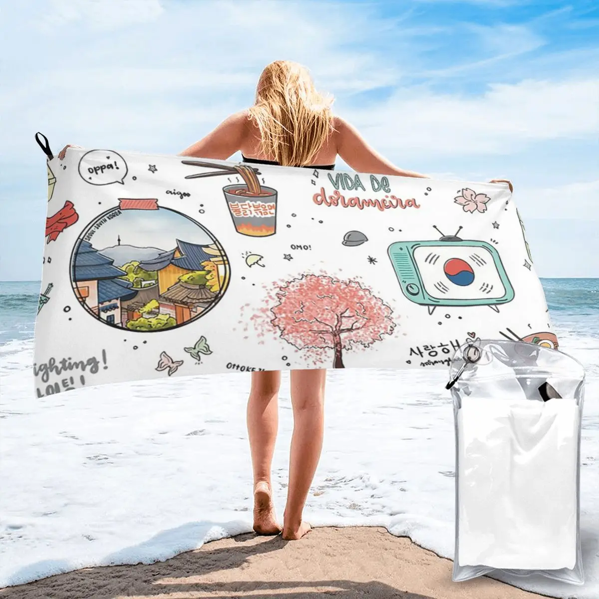 Kdrama Dorama Drama coreano k-drama Soju Corea flor de cerezo toalla de playa microfibra secado rápido absorbente toallas rápidas para Yoga