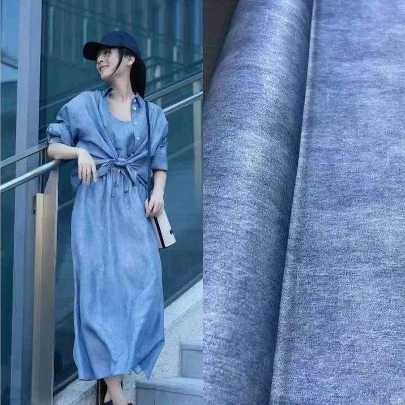 

High-end set double-sided double-sprayed blue twill silk fabric elegant suit vest dress