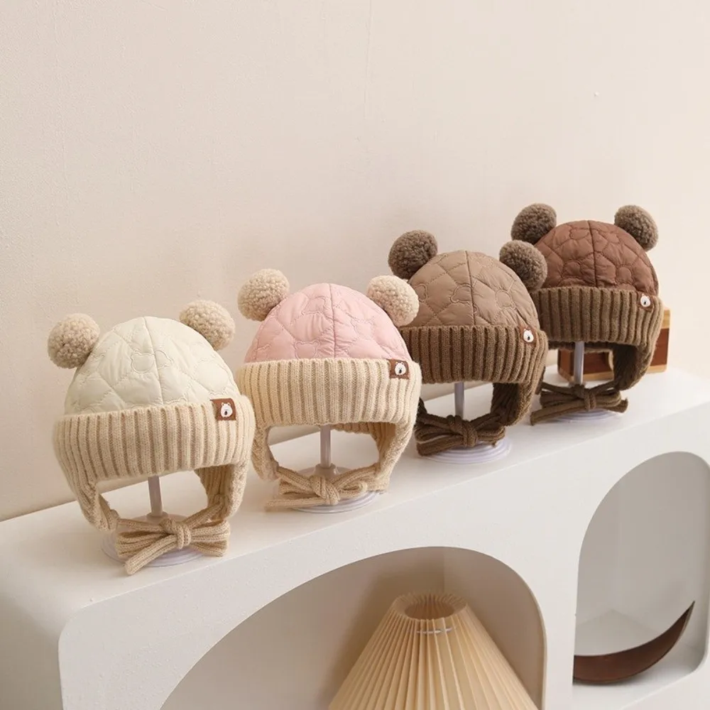 暖かいフリースベビー耳保護帽子 厚手素材 クマ耳スタイル幼児帽子 ニットデザイン 防風機能 冬用帽子