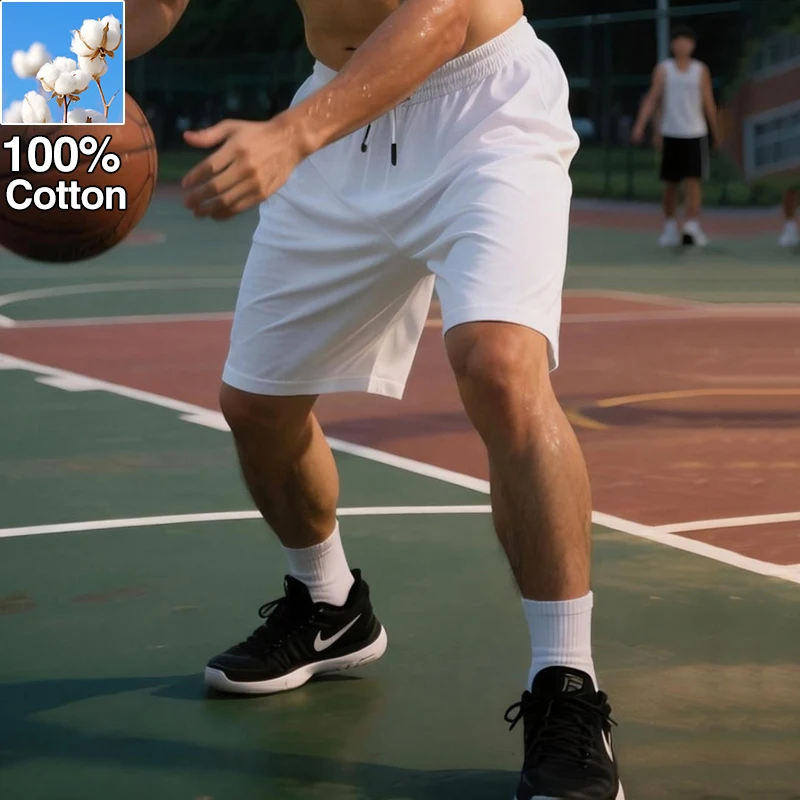 Pantalones Cortos de Algodón 100% para Hombre, Holgados, Transpirables, Ligeros, para Baloncesto, Jogging, Pantalones Deportivos, Casuales de Verano, con Cordón, para Playa, Bermuda