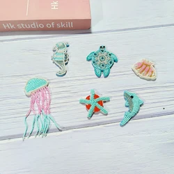 1 Piece Sew on Beaded Patch Cute Sea Turtle Seahorse Starfish Dolphin Jellyfish Patch for Garment DIY Decoration