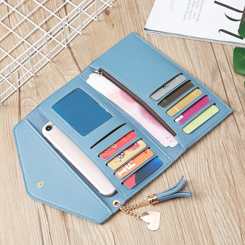 Neue Damen Geldbörse Quaste Schnalle Geldbörse Mode Einfache Geldbörse Student Geldbörse Blau