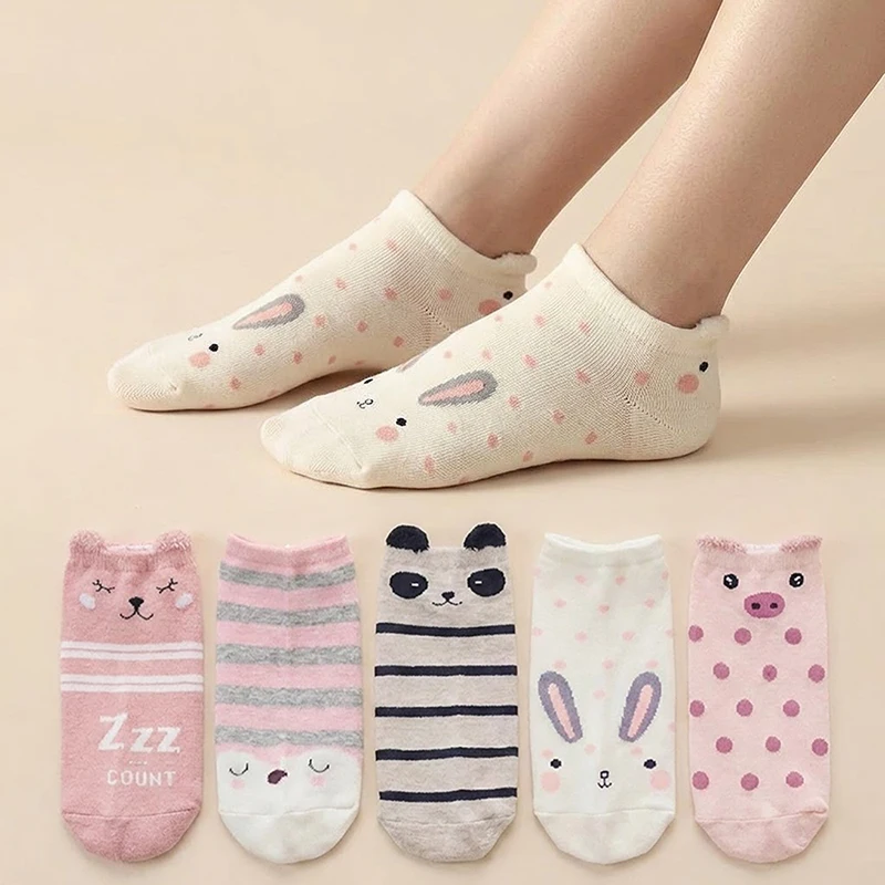 5 Pairs Women Cotton Socks Stereoscopic Cute Cartoon Animal Female Kawaii Cat Dog Rabbit Fox Breathable Casual Soft Funny Socks