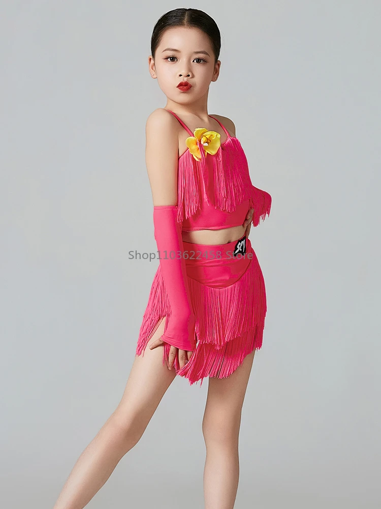 Rumba Tango Samba Salsa Latin Dance Dress Girls Tassel Dancing Cha Cha Dance Clothes Kids Competition Ballrom Dresses Costume