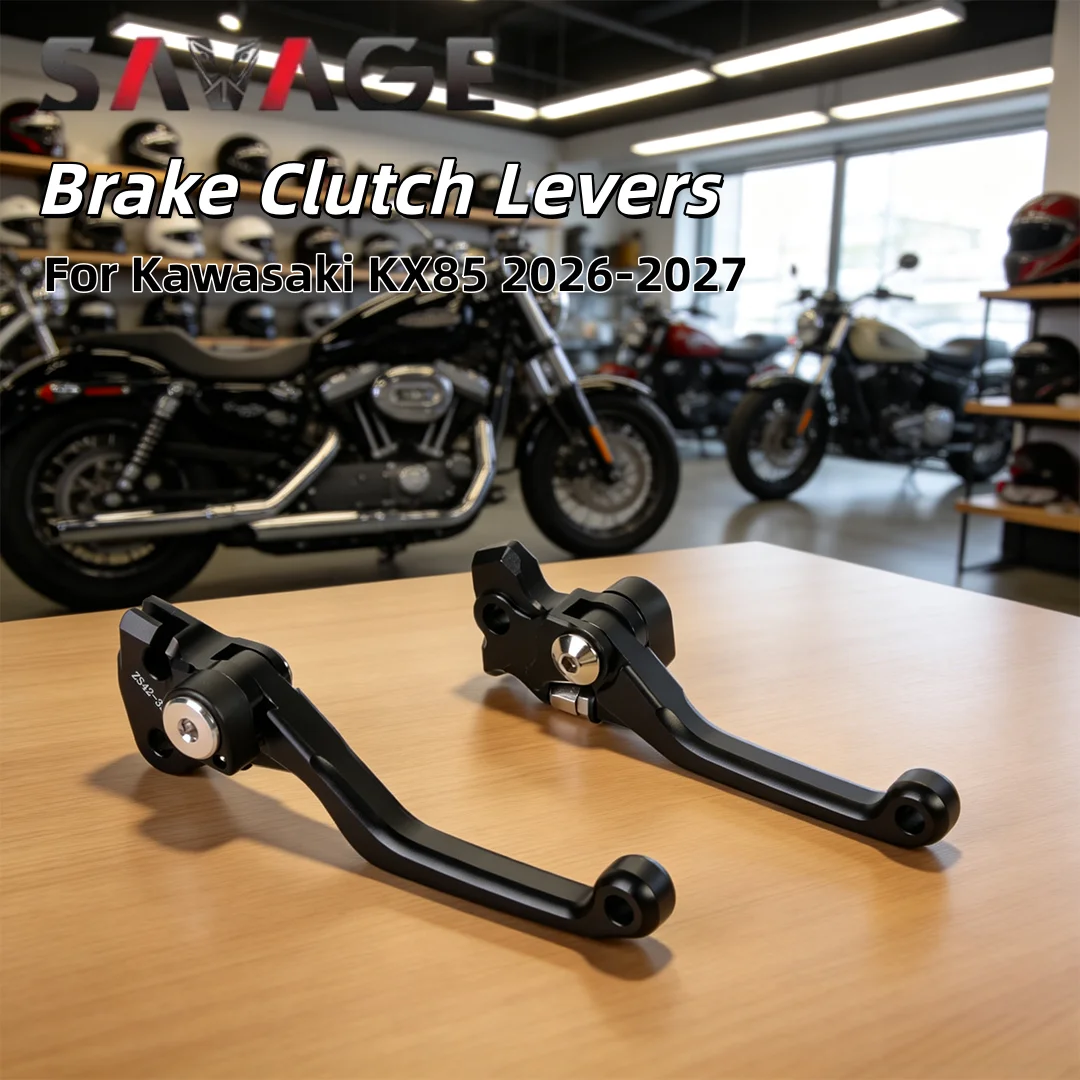 SAVAGE CNC Brake Clutch Levers YYL-XX0420-BK T6 Aluminum Anodized Adjustable Foldable for Kawasaki KX85 2026-2027