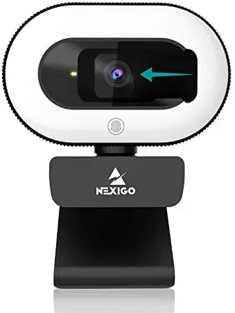 

1080P Webcam with Ring Light, Auto-Focus, Plug and Play for Online Meetings and PC Use