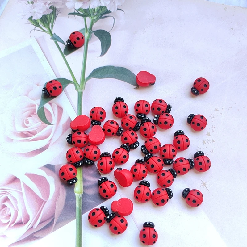 20Pcs New Resin Kawaii Mini Cute Imitation Convex Round Seven Star Ladybug Clipbook DIY Fashion Hairpin Decoration Crafts