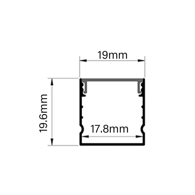 Aluminium Channel Profile 19*19mm Surfaced Mounted Ceiling Bar Lighting Strip Recessed Drywall Gypsum Wall Plaster in Alu Profil