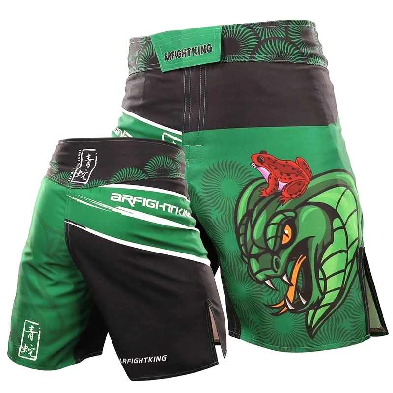 MMA Muay Thai Boxing Shorts for Men, Green Snake Kickboxing Fighting Trunks, Sanda Grappling, Bjj Running Sports Short Pant