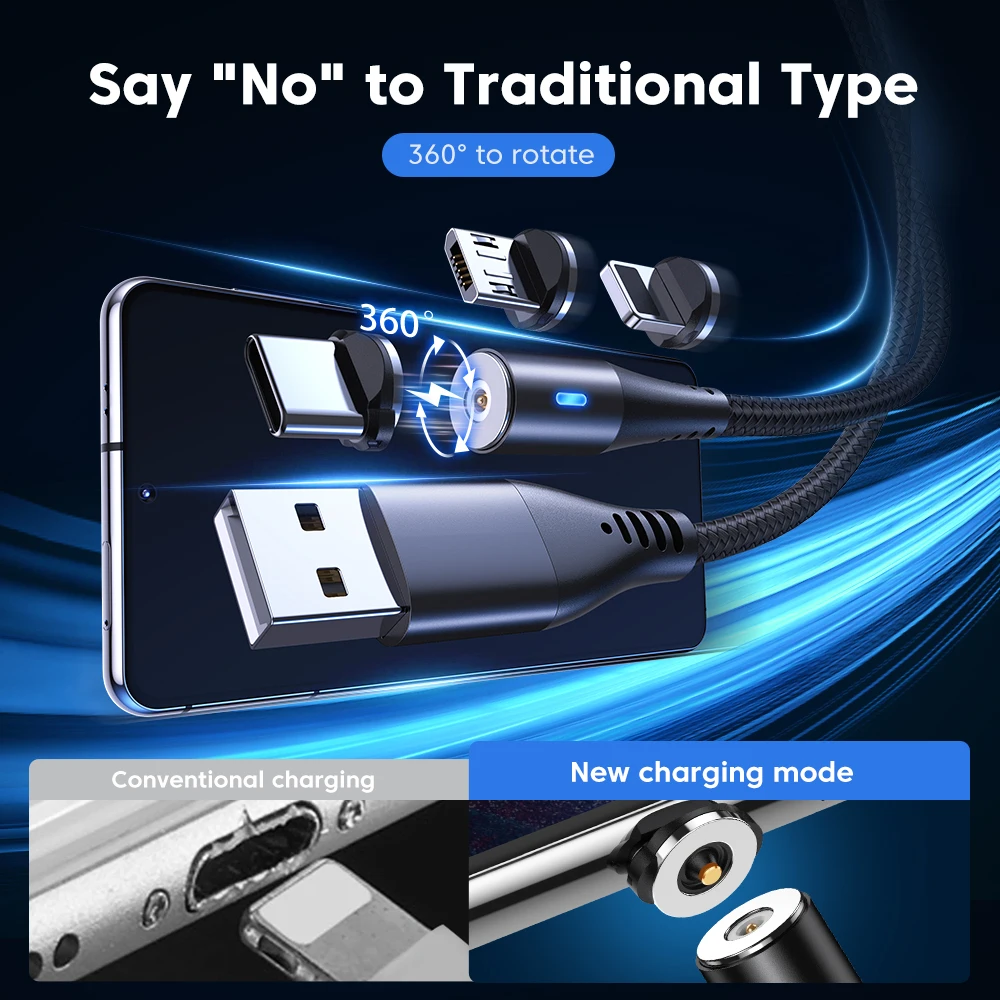 AUFU LED Magnetic USB Charging Cable USB Type C Phone Cable Magnet Phone Charger Micro USB For iPhone 11 12 Pro Max For Xiaomi