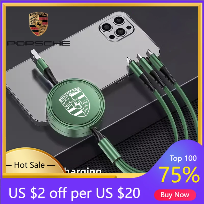 

Car Sticker For Porsche Cayenne Panamera Macan 911 100W USB To Type-C Micro Lightning 3-in-1 Fast Charger Charging Cable For Por