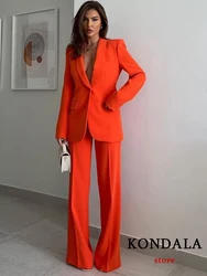 KONDALA rocznika stałe pomarańczowy urząd Lady Blazers kobiety V Neck jeden przycisk kieszenie luźne kurtki moda 2022 Casual Outwears