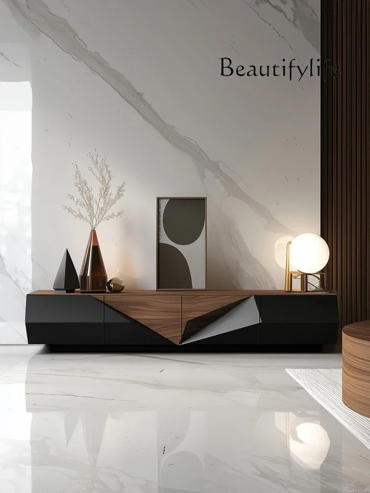 

Y Italian Minimalist Walnut TV Cabinet Designer High-end Furniture Household Living Room Solid Wood Audio-visual Cabinet