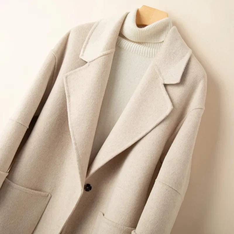 Autunno 100% Cappotto di Cachemire Double Sided Inverno delle Donne Nuovo Temperamento Sottile Cappotti di Lana Solido Casual Cappotto Lungo Femminile