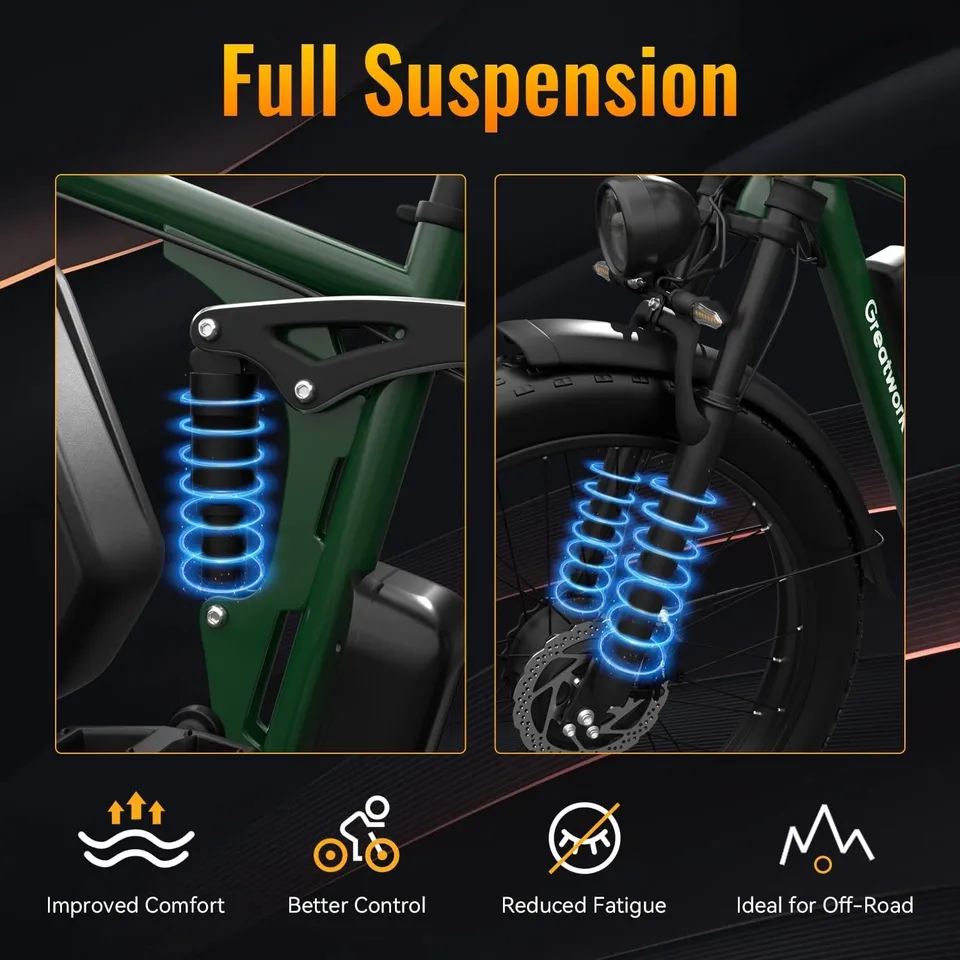 Dual Motor Peak 5000W Electric Bike, 45MPH 100 Miles, 52V 25AH Long Range Ebike image 8