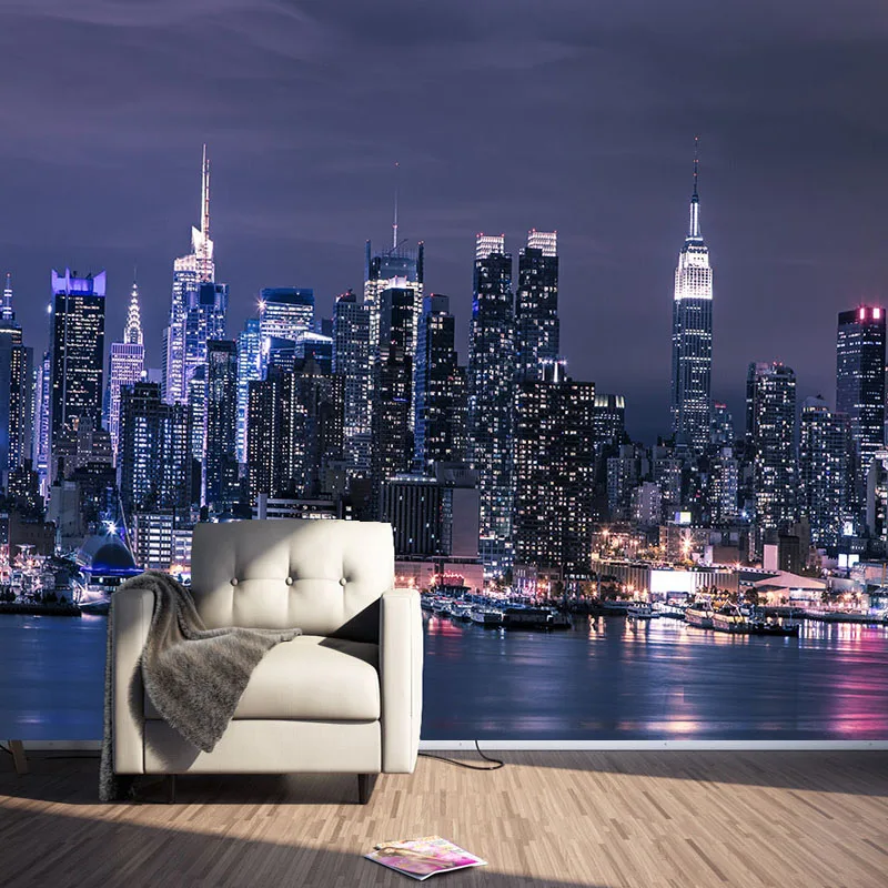 Custom 3D Non-woven Wallpaper Modern City Night View Mural Living Room TV Background Wall Renovation Home Decoration