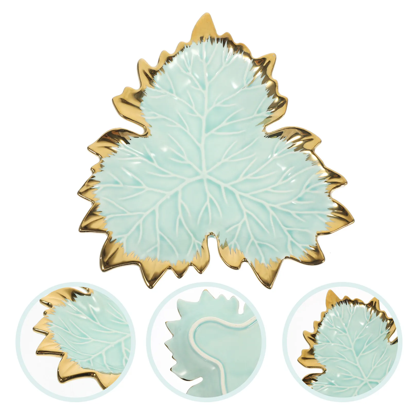 

Керамическая декоративная тарелка для хранения украшений, изысканный поднос в форме листа для фруктов, многофункциональный держатель для мелочей, элегантная подставка для колец