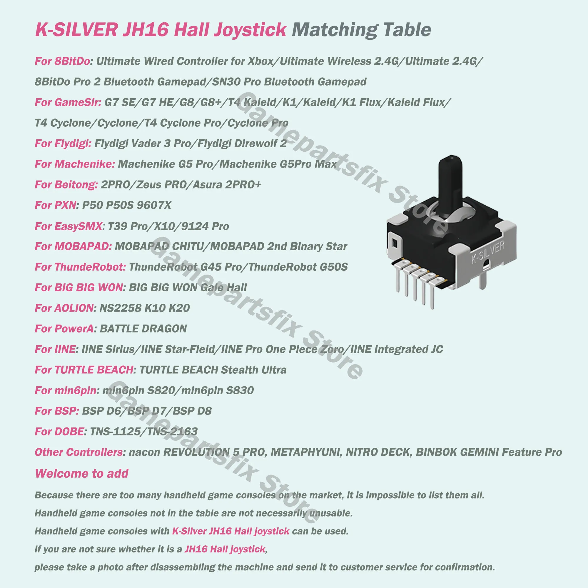 2/10 шт. K-SILVER JH16 джойстик Hall 3D аналоговый джойстик для Gamesir G8 Flydigi Vader 3 Pro для 8BitDo 2,4G Machenike G5 Pro