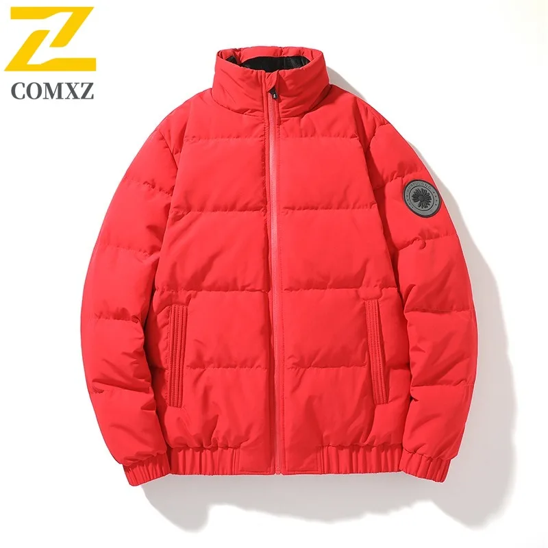 COMXZ Men Cotton Coat Casual Solid Color Outdoor Camping Cold Resistant Jacket Leisure Style Lightweight Autumn Winter Garment