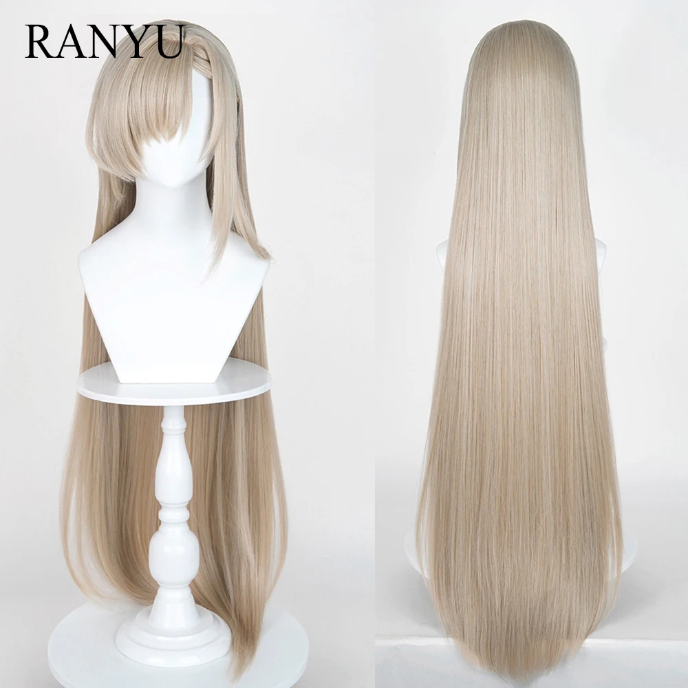 

Flax Blonde Synthetic Long Straight Wigs with Bangs Anime Game Cosplay Fluffy Heat Resistant Wig for Daily Party
