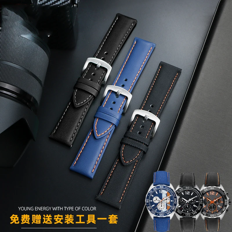 For Tag Heuer Racing F1 Citizen Omega Diving strap Sports Canvas Fabric Watchband 20mm 21mm 22mm Men Nylon Cow Leather Wristband