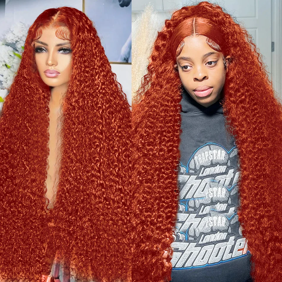 

200% Density 13x6 Deep Wave Orange Ginger 350 HD Transparent Lace wigs Frontal Wigs Brazilian Virgin Curly Hair Pre plucked Wigs