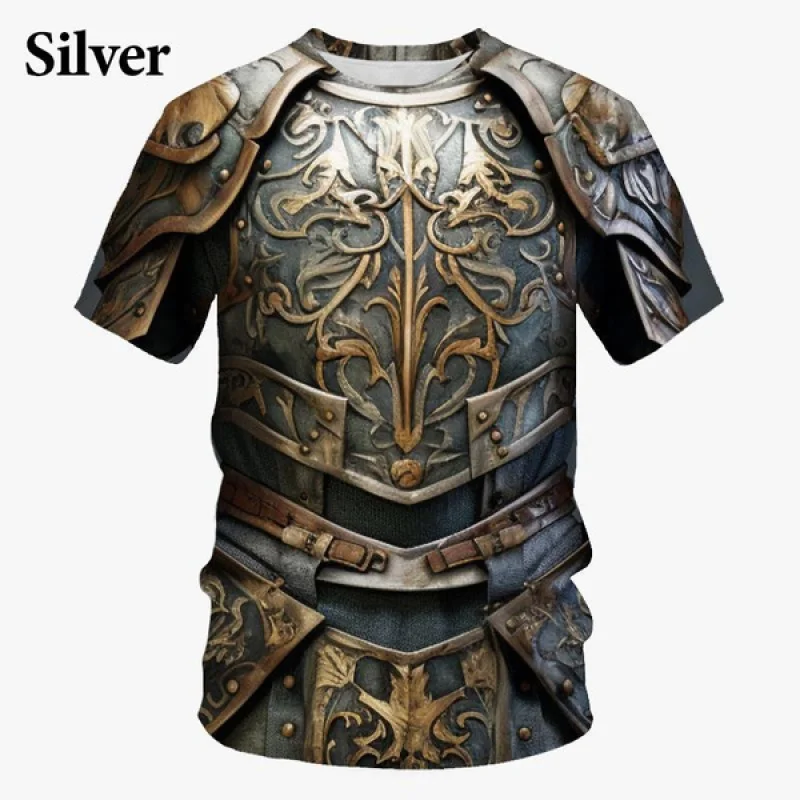 

Retro Medieval Armor 3D Printed T shirt Men's Casual Funny Cosplay Round Neck Short-sleeved T-shirt