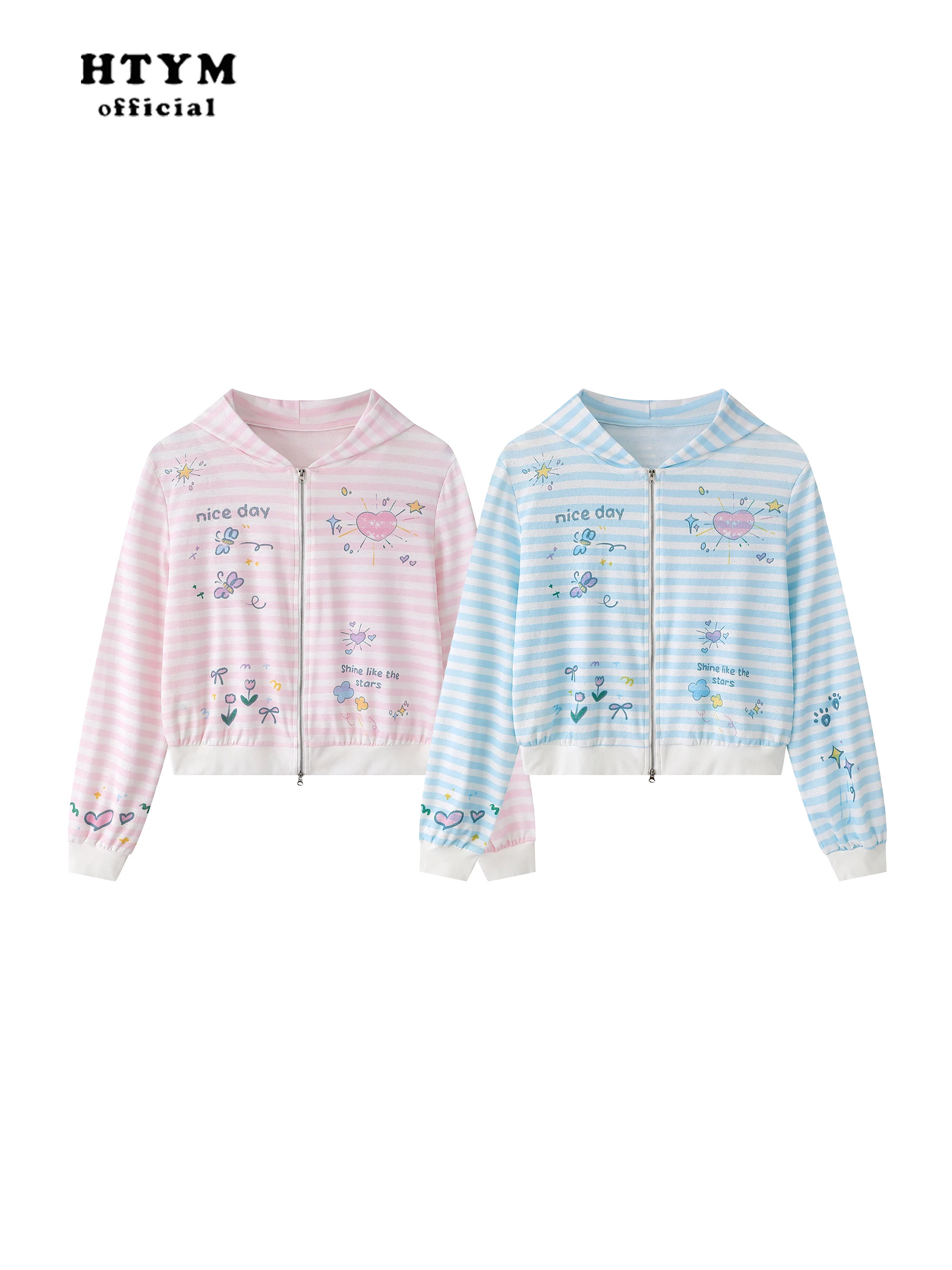 Fashion Sweet Cool Girl Y2K Hoodies Tops Striped Cute Print Loose Casual Zipper Long Sleeve Sweatshirt Short Jacket Women Autumn