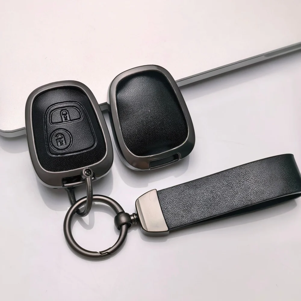 2 Button Zinc Alloy Leather Key Cover Case for Peugeot 106 107 206 207 307 Citroen C1 C2 C3 C4 XSARA PICASSO for Toyota AYGO