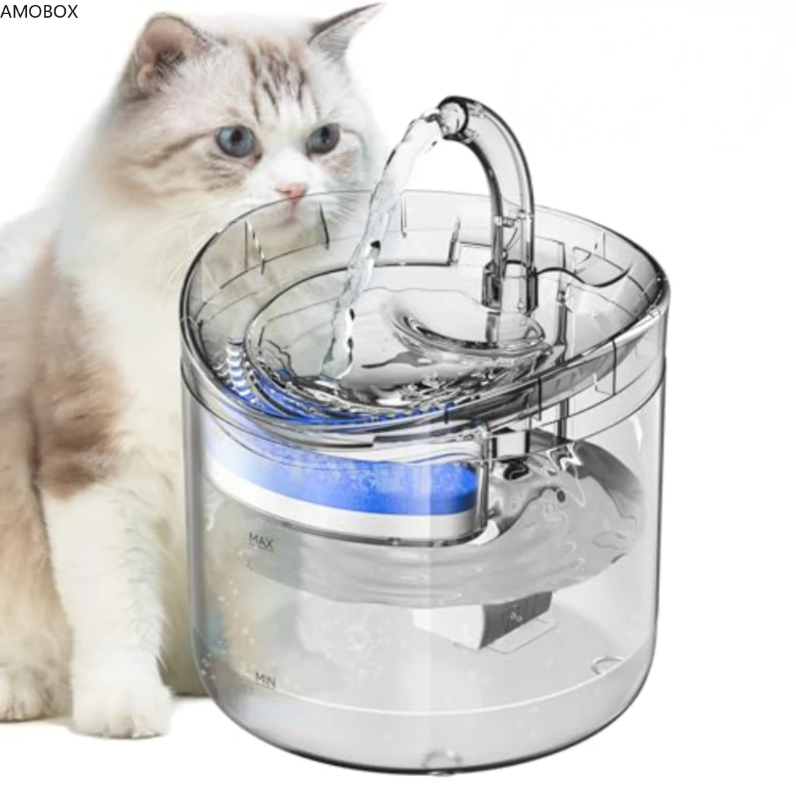 AMOBOX-Dog Water Fountain with Sensor,Pet Drinking Fountain for Cats and Dogs with Filters,Drinking Bowl, Transparent Faucet, 2L