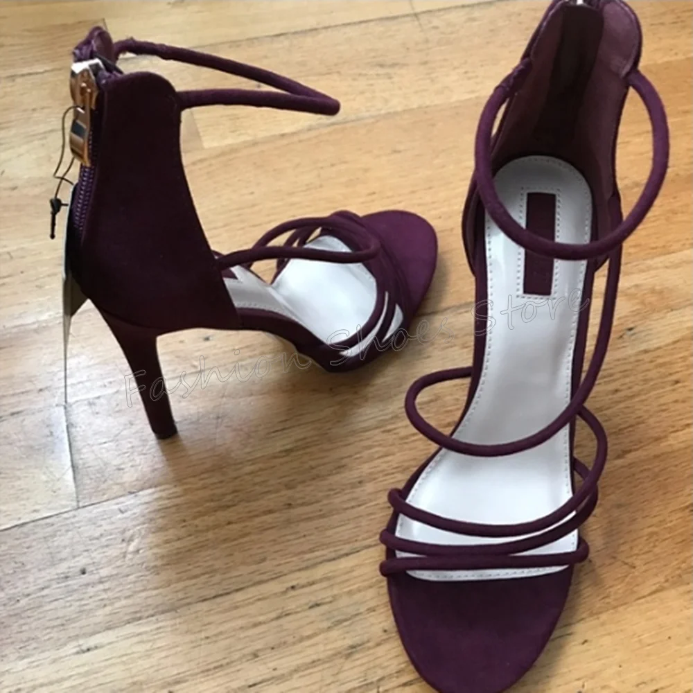 Brown Back Zipper Open Toe Sandals Stilettos High Heels High Heel Shoes for Women Fashion Heels 2025 New Zapatos Para Mujere