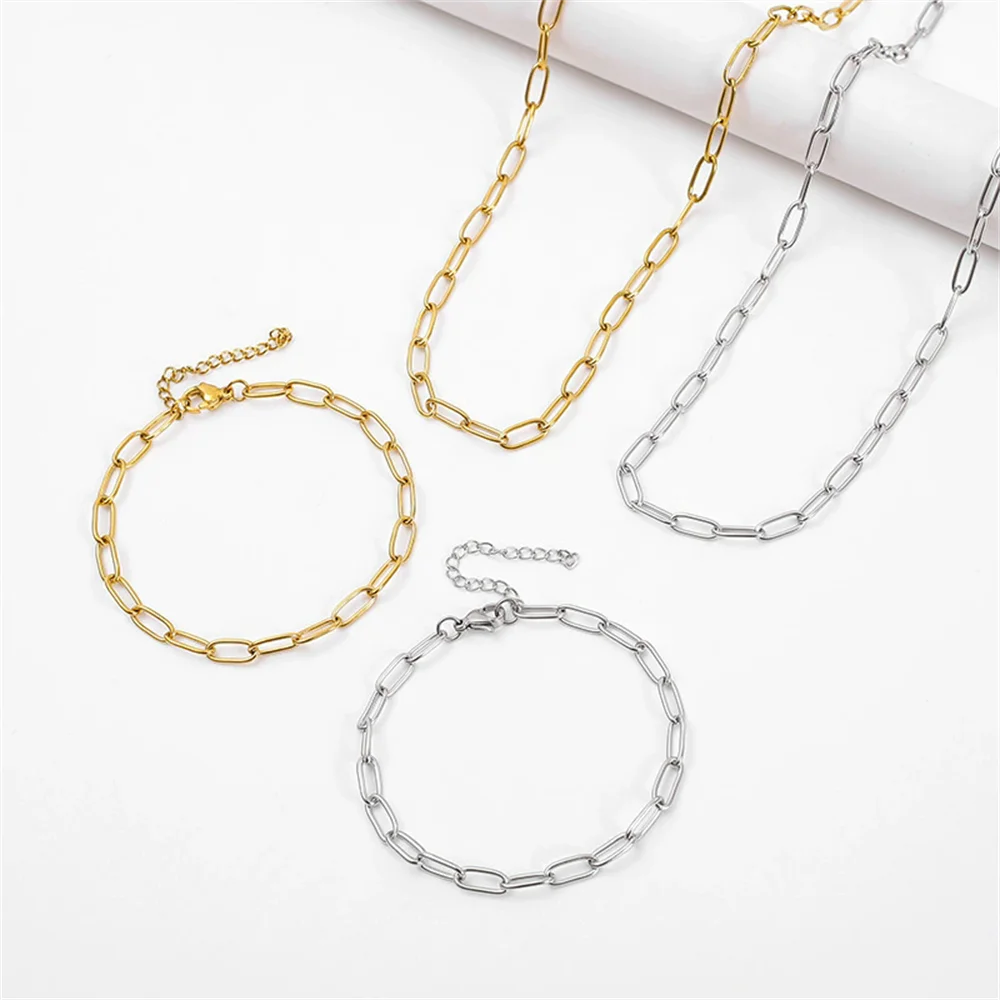 Gold Silber Farbe Edelstahl 4mm Büroklammer Link Kette Armbänder Halskette Für Frauen Fashion Party Hochzeit Schmuck Sets Geschenke