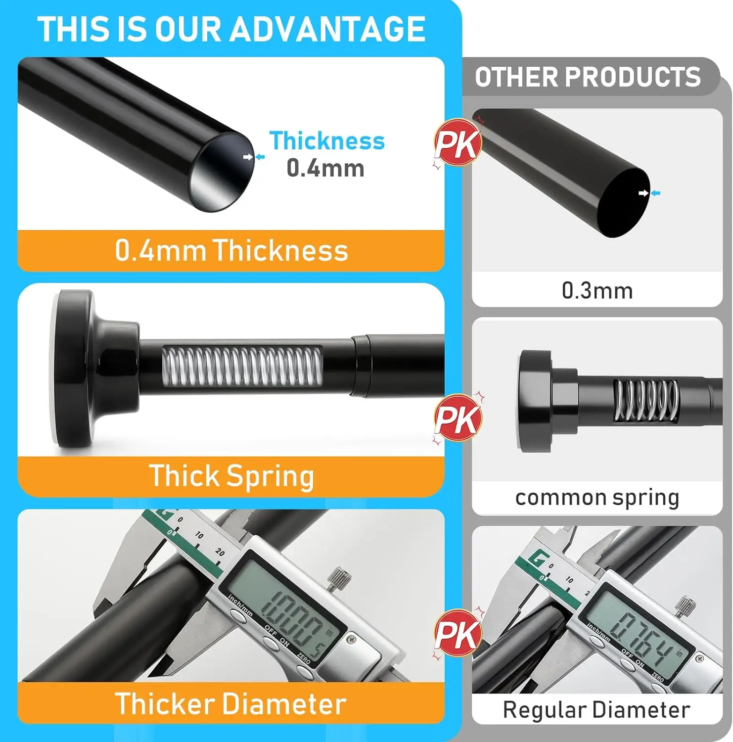 42-71 inch Black Shower Curtain Rod Black Shower Rod Adjustable Shower Tension Curtain Rod No Drilling, Anti-Slip No Rust,