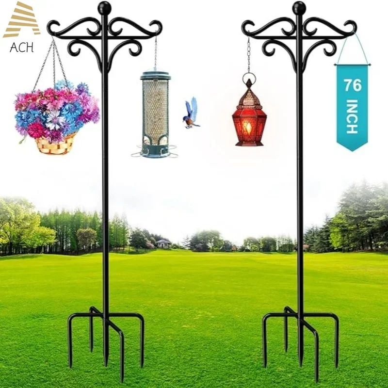 Double Shepherd's Hook Pole Outdoor Hanging Stand For Solar Lantern Two-Sided Bird Feeder & Plant Basket, Garden Yard Decoration