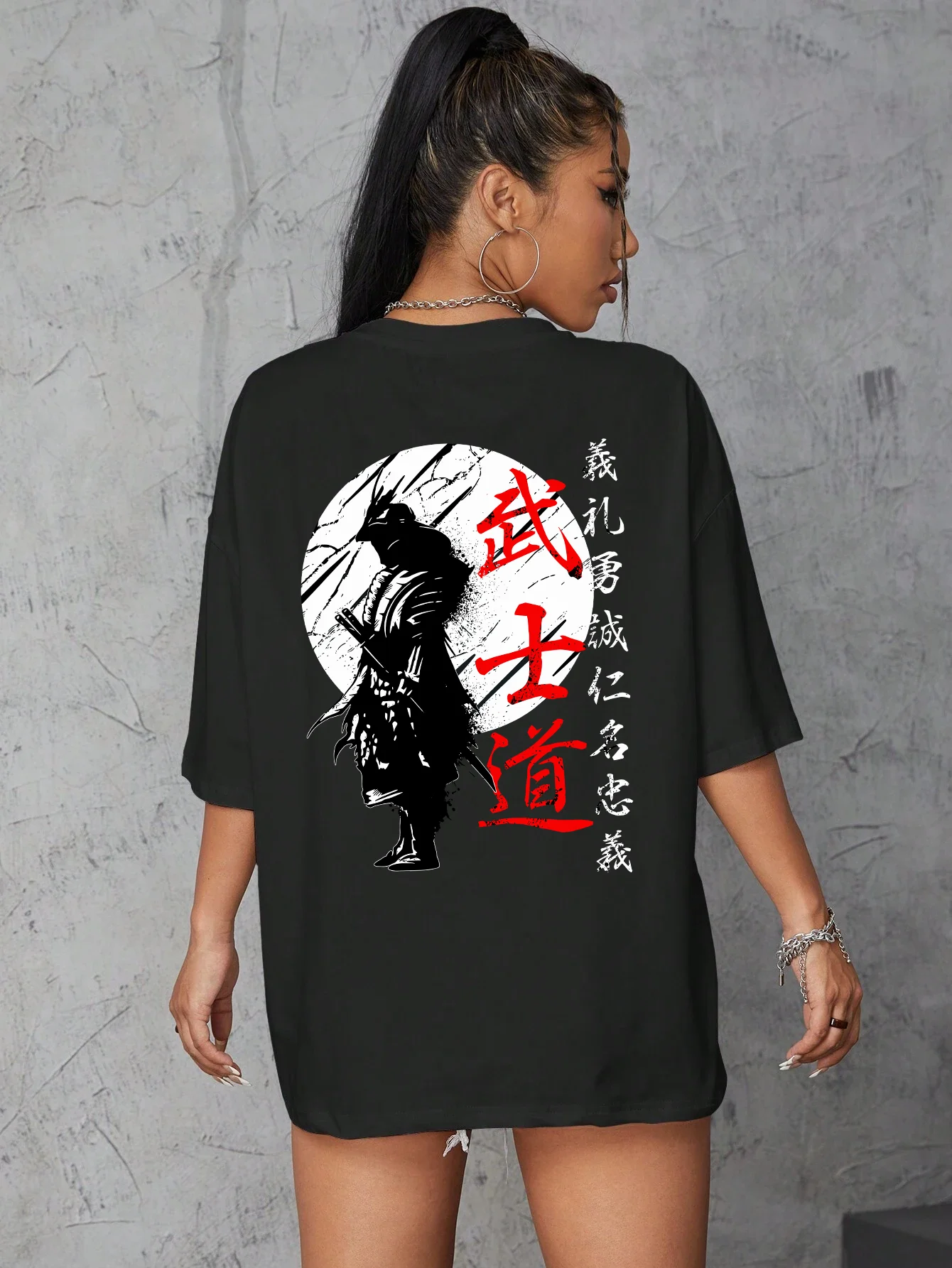 

Japan Samurai Spirit T Shirts Female Japanese Style Back Print Loose Oversized 100% Cotton Tops T-shirt Bushido Women Gifts Tee